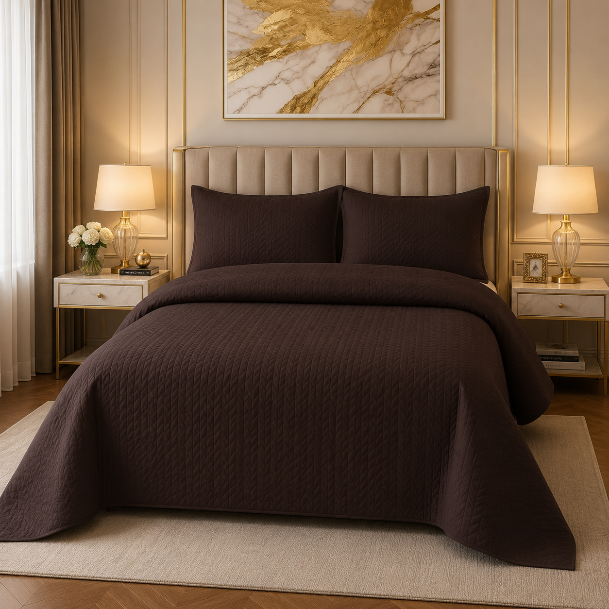 Brown Premium Micro Cotton  BedSpread Set