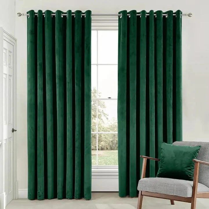 Green Plain Velvet Curtains