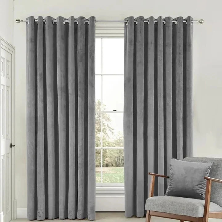 Light Grey Plain Velvet Curtains