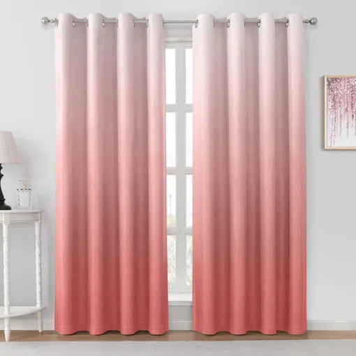 Pink-Ombre Digital Velvet Curtains